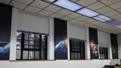 An image of the innovation lab wall with futuristic photos on the wall