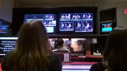 Students editing in the on campus T.V. Studio
