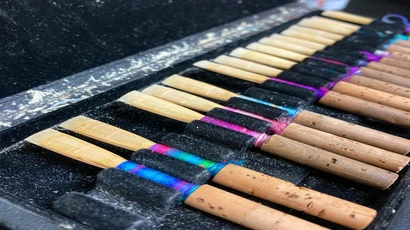 School of Music studio space with close-up of instrument reeds