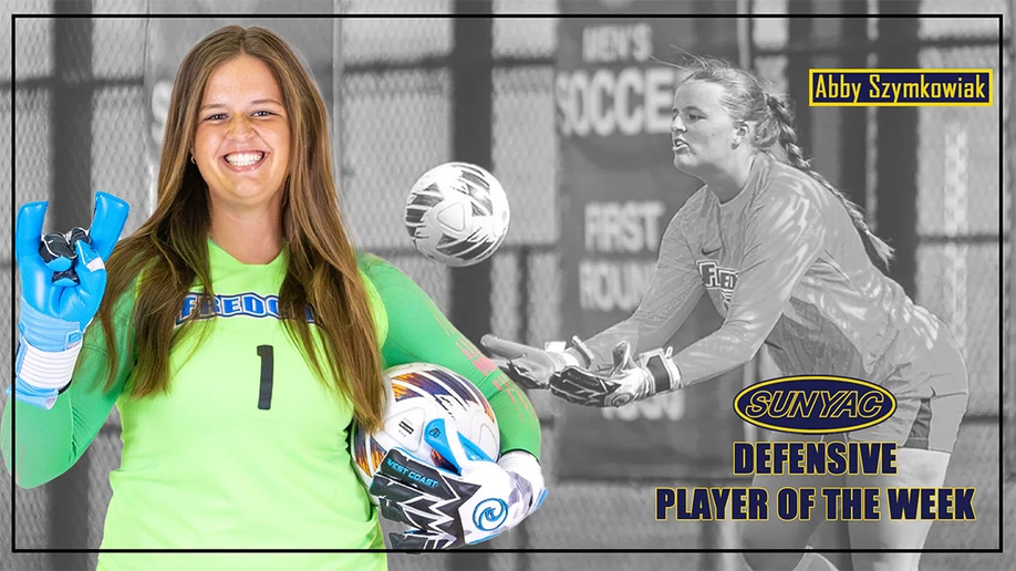 Abby Szymkowiak holding soccer ball and in action