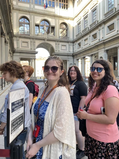 Gathering outside the Ufizzi Gallery in Florence, Italy, are (from left):  Eli Conrad, Caitlyn Sterner, Paige Smith, Andrea Conner and Jean Castro. 