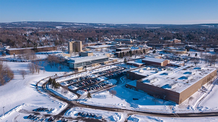 winter photo of campus
