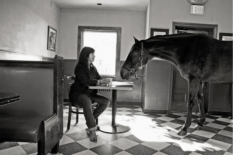 photo of Joy Harjo and a horse