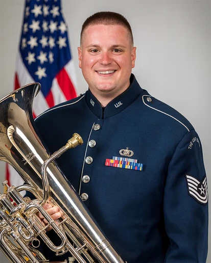 Technical Sergeant Erik Lundquist and his euphonium
