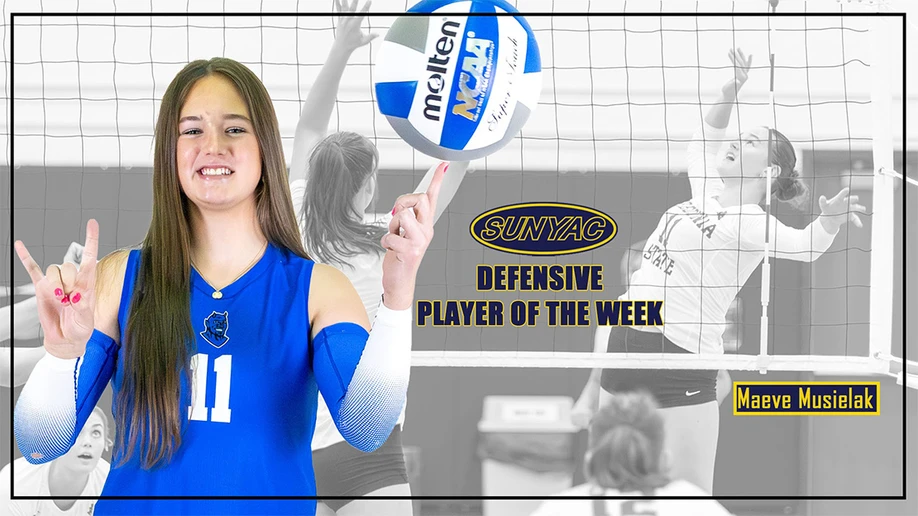 Fredonia State sophomore women's volleyball player Maeve Musielak balancing volleyball