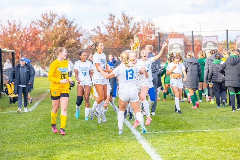 soccer players celebrating on the field