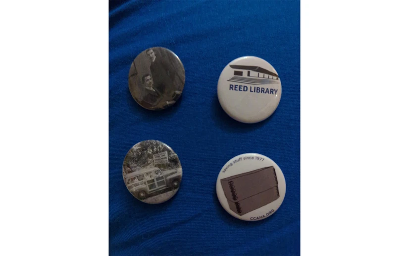 photo of pinback buttons for scavenger hunt