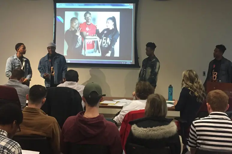 students making presentation