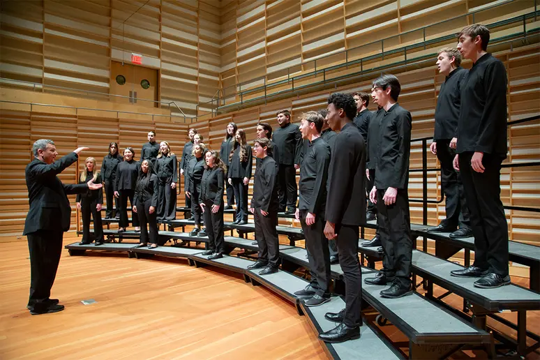 the chamber choir performing in Juliet J. Rosch Recital Hall