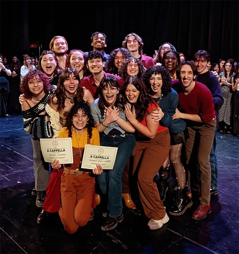 Smiles best describe as authentic and radiant show on Dynamic Intonation members (front): Harley Selegean; (second row): Adrian Otero, Guilia Beaudoin, Elmer Grainger and Rhiannon Craver; (third row): Layla Hollis, Maggie Shafer, Ryan Okun, Christian Taber, Katya Sacharow, Julia Ferrara and Holden Stevenson; and (fourth row): Ben Evans, Jalen Dalton, Keaton Englund, Dennis McAndrew (hiding behind Leilanis), Leilanis Sanchez and Phineas Goodman. (Photo by Arvin Zabalerio)