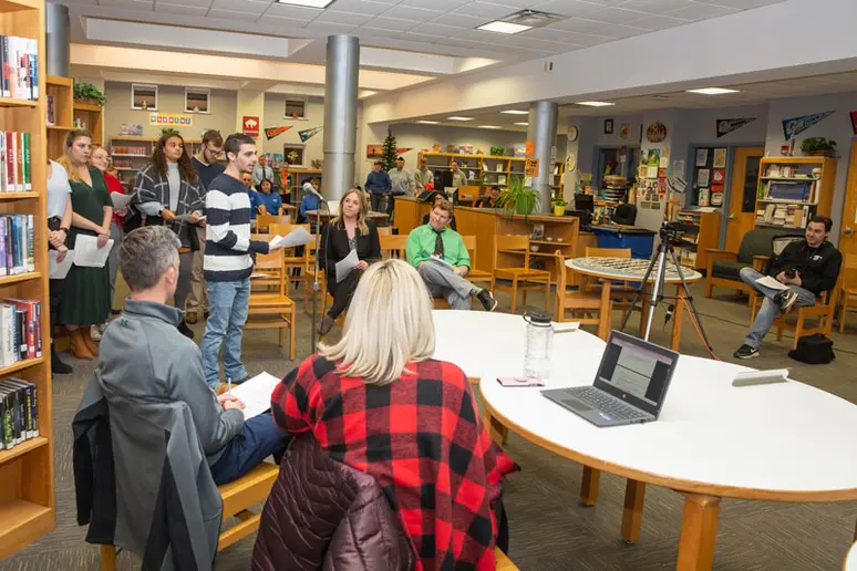 Students visiting school board meeting at Fredonia Central School