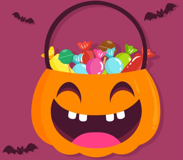 graphic of pumpkin filled with Halloween candy