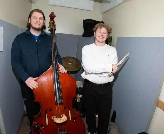 bass player Joey Porth and percussionist Jared Reinhard, Music Performance major, Jazz
