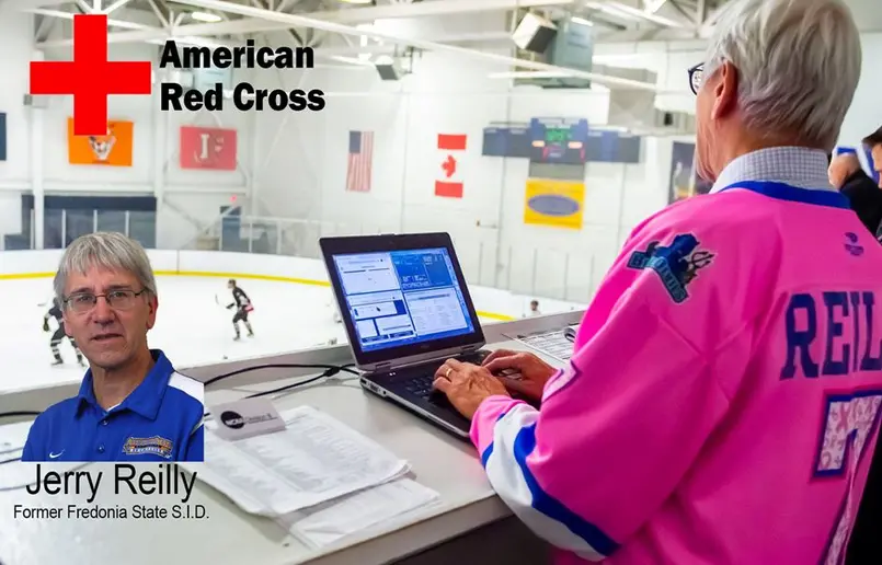 Jerry Reilly at work at the annual Pink the Rink game.