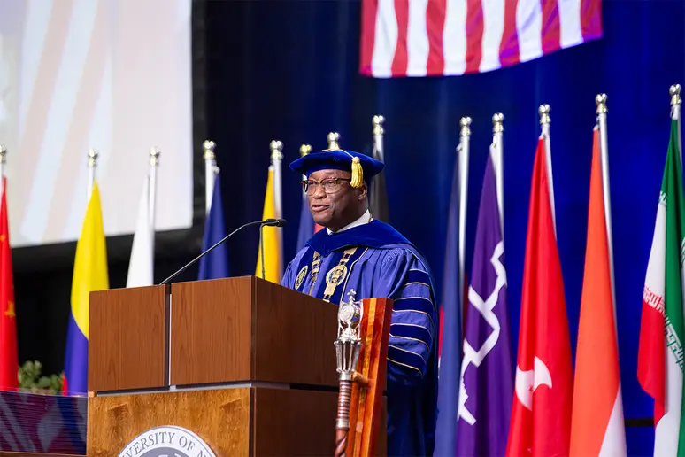 SUNY Fredonia President Stephen Kolison at Lectern