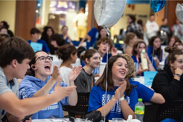 More than 250 students filled the Williams Center Multipurpose Room for Late Night Breakfast, the largest crowd in recent years. Inset photo 9081