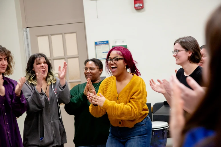 Fredonia Music Therapy students in class. Students at Fredonia can get a degree in music therapy, studying in our music therapy degree program, what do music therapists do?