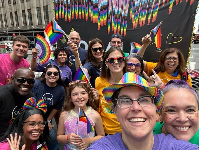 students on the Pride Parade float