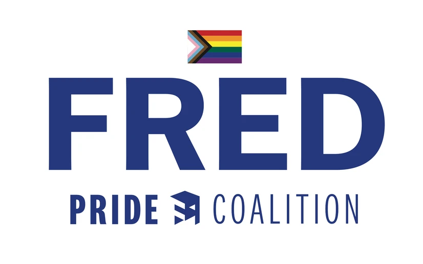 illustration including pride flag and words FRED PRIDE COALITION