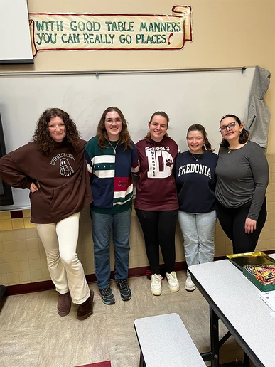 Social Work Club members who did community outreach at Dunkirk School No. 3 included (from left): Aileen Richardson, Remy Comstock, Paige Johnson, Abigail Blount and Reyna Reisner.