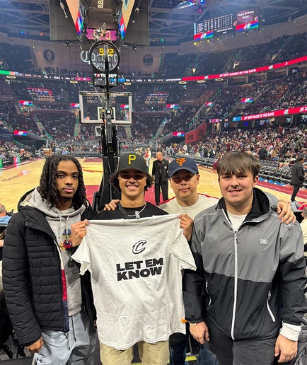 Gathering for a group photo in the Rocket Areana are (from left) Christian Dingee, Ethan Drummond, Dr. Sungick Min and Anthony Misencik.
