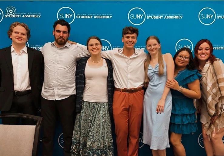 Representing SUNY Fredonia at the SUNY Student Assembly spring conference were (from left): Morgan Martin, Jordan Stephens, Isabelle Price, Dakota Richter, Hayley Mercer, Melisa Bonilla and Cassidy Pierce.