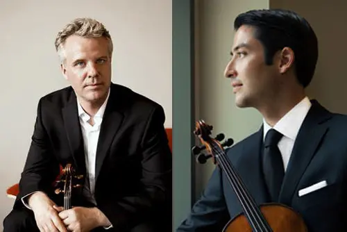 Violinist Sibbi Bernhardsson (left) and violist Masumi Per Rostad