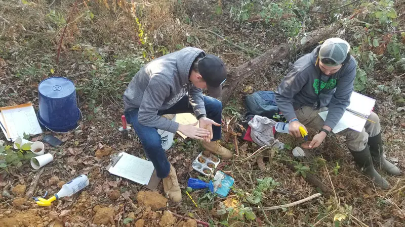 student participating in soils competition