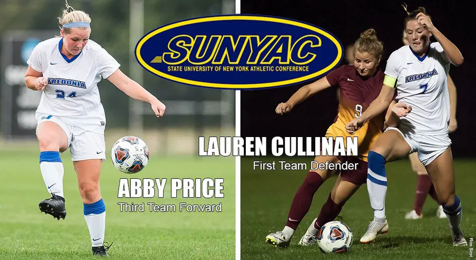 2018 All-SUNYAC Women's Soccer players Abby Price (left) and Lauren Cullinan.