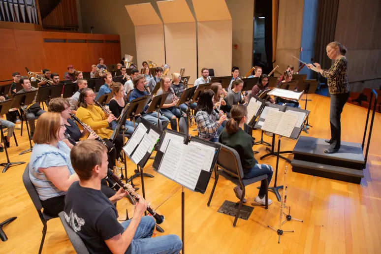 Fredonia Wind Ensemble in rehearsal.