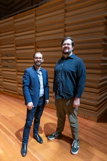  Matt Incontro (right), winner of the DownBeat Magazine Pop/Rock/Blues Soloist Award, with Dr. Nick Weiser.