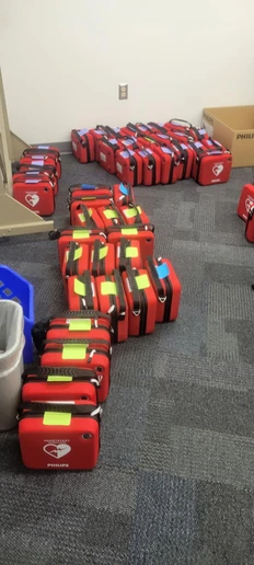 AED units ready to be placed on campus