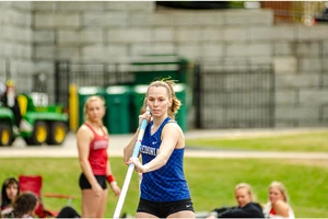 Cara Pellechia getting ready to pole vault