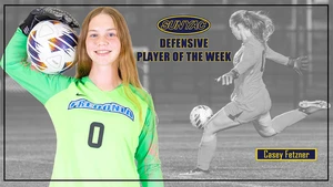 Casey Fetzner with soccer ball and in action
