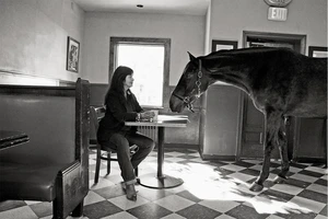 photo of Joy Harjo and a horse