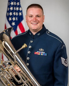 Technical Sergeant Erik Lundquist and his euphonium
