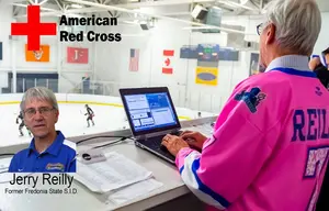 Jerry Reilly at work at the annual Pink the Rink game.