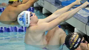 Patrick McCrone at the start in pool, men's swimming and diving