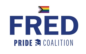 illustration including pride flag and words FRED PRIDE COALITION