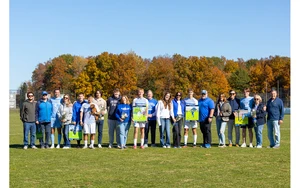seniors on the soccer team and their families by Travis Bernhard