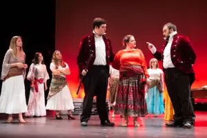Students rehearse a scene from "Carmen" in the 1891 Fredonia Opera House.