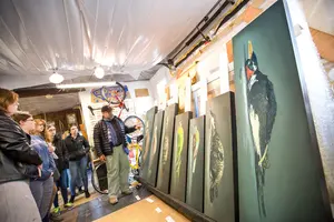 SUNY Distinguished Professor Alberto Rey with students in his home studio