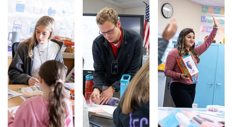 triptych with several education students in different classroom settings