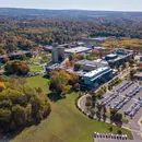 Aerial view of the Fredonia campus on a beautiful fall day