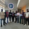 President Kolison with University of Rwanda students.