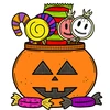 Halloween carved pumpkin with candy 