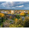 aerial photo of campus in the fall season