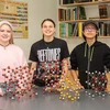 Gathering in a Houghton Hall lab are (from left): Mia Enders, Isabelle “Belle” Price and Nicky Flores.