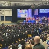 Steele Hall fieldhouse filled with guests and students for Commencement
