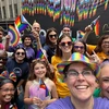 students on the Pride Parade float